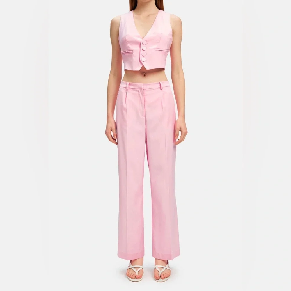 Bardot Callista  High Rise Pleated‎ Wide Leg Pants Size L Women’s Lili Pink